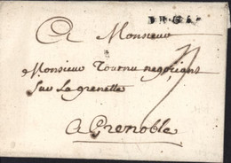 Hautes Alpes Marque Postale Linéaire Noire DE GAP Lenain N°1 26mm Taxe Manuscrite 3 Pour Grenoble - 1701-1800: Voorlopers XVIII