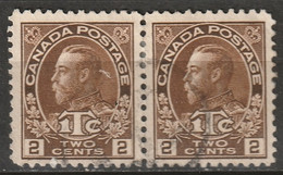 Canada 1916 Sc MR4  War Tax Pair Used Die II - Sellos De Impuesto De Guerra