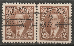 Canada 1937 Sc O232  Official Small OHMS Perfin Pair Used - Perfin