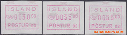 Ijsland 1993 - Mi:autom 3 Set, Yv:TD 3 Set, Machine Stamp - XX - Machine Stamp - Automatenmarken (Frama)