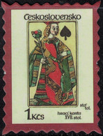 Tchécoslovaquie Timbre Fictif Autocollant Jeu De Cartes Queen Of Spades Reine De Pique Scrapbooking - Scrapbooking