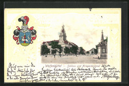 Passepartout-Lithographie Wolfenbüttel, Schloss Und Kriegerdenkmal Mit Wappen - Wolfenbuettel