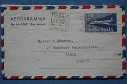 V18 AUSTRALIA BELLE LETTRE AEROGRAMME 1961 PAR AVION  POUR  PARIS   FRANCE +AFFRANCHISSEMENT INTERESSANT - Luchtpostbladen