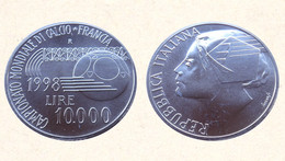 ITALIA 10.000 LIRE ARGENTO 1998 CAMPIONATO MONDIALE DI CALCIO FRANCIA FDC - Jahressets & Polierte Platten