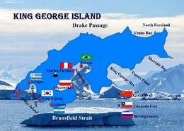 Antarctica King George Island Map New Postcard Antarktis Landkarte AK - Altri