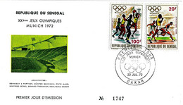 SENEGAL - 1972 DAKAR Olimpiadi Di Monaco Serie Completa 2v. Su Busta Fdc Con Annullo Speciale (cerchi Olimpici) - 4976 - Sommer 1972: München