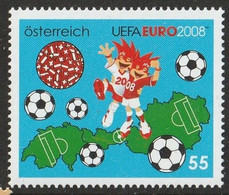H 460) Österreich 2008 Mi# 2710 **: Fussball UEFA EURO, Bälle, Landkarte Der Schweiz Und Österreich - 2001-10 Neufs