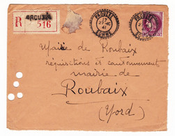 Lettre Recommandée 1941 Prouzel Somme Cérès 3F Lilas Rose Roubaix Nord - Lettres & Documents