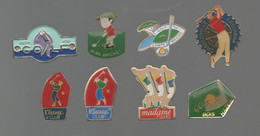 PINS PIN'S SPORT GOLF 827 JOUEUR KLEENEX MADAME FIGARO VITTEL STE MAXIME JEAN BRICHET CHRALEVILLE  LOT 8 PINS - Golf