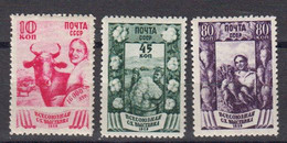 Russie URSS 1939 Yvert 714 * Neuf Avec Charniere, 719 ** Et 722 ** Neufs Sans Charniere. Exposition Generale Agricole - Unused Stamps