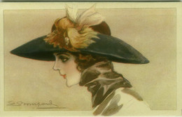 BOMPARD SIGNED 1910s POSTCARD - WOMAN & BIG HAT - N.990/1 (BG1387) - Bompard, S.