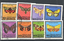 MONGOLIE Papillons, Butterflies, Mariposas Yvert N° 695/702 Oblitéré, Used (Série Complète) - Vlinders