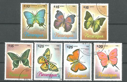 NICARAGUA Papillons, Butterflies, Mariposas Yvert N° 1432+PA1165/70 Oblitéré, Used (Série Complète) - Papillons