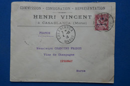 V20 MAROC FRANCE BELLE  LETTRE PRIVEE   1913 CASABLANCA POUR EPERNAY  FRANCE+  SURCHARGES+ CACHETS  + AFFRANCH. PLAISANT - Cartas & Documentos