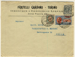 1924 RARO Espresso Sass. N. 10 L 1,60 Su 1,20 Azzurro-rosso, Busta Genova-Graz Con N. 77 L 1 E N. 108 (Diena) Cat € 1100 - Poste Exprèsse