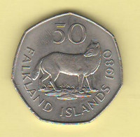 Falkland Islands 50 Centesimi Cents 1980 Fox Animals Nickel Coin - Falkland Islands
