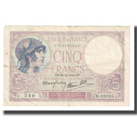 France, 5 Francs, Violet, 1940, P. Rousseau And R. Favre-Gilly, 1940-12-26, TTB - 5 F 1917-1940 ''Violet''