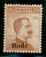 Colonie - Egeo - Rodi - 1917 - 20 Cent Michetti (10) - Gomma Integra - Perfettamente Centrato - Cert. AG - Autres & Non Classés