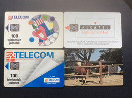 4 TELECARTES TCHEQUOSLOVAQUIE  *100  ALCATEL Bueiness Systems   CHEVAUX Horses - Tchécoslovaquie