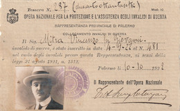 Tessera Nazionale Per La Protezione E L'assistenza Degli  Invalidi Di Guerra - Tarjetas De Membresía