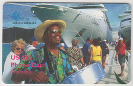 BRITISH VIRGIN ISLANDS - Man Drums Cruiseship (Chip On Back), GEM5 (Black), 10$, Used - Jungferninseln (Virgin I.)