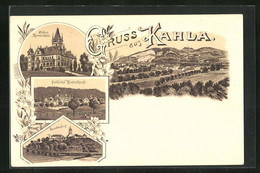 Lithographie Kahla, Schloss Hummelshain, Fröhliche Wiederkunft, Leuchtenburg - Kahla