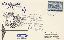 Grèce - Vol Inaugural Athènes - Bruxelles Par Caravelle SABENA  05/04/1961 - Covers & Documents