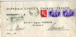 65193 Italia, Circuled Registered Cover 1941 From Trento Center To Sarmede, With Couple Of 50c.stamps Hitler-Mussolini - Cartas