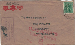 YMCA Koala Field Post Tattersall Hobart Tasmania - George Adams 1945 - Australian Imperial Forces Censor - Covers & Documents