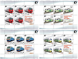 Russia And Finland 2021 European Year Of Rail Commuter Trains Peterspost Set Of 4 Sheetlets Of 5 Stamps And Label Each - Ungebraucht