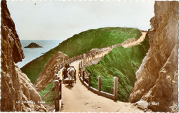 La Coupee, Sark H 5245 (Valentines-Real Photograph) Horse & Trap, Carriage Crossing La Coupee-STUNNING CARD ! - Sark