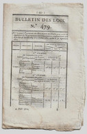 Bulletin Des Lois N°479 1821 Prix Des Grains/Foires/Soullez Verrerie Retonval Canton De Blangy/Legs Bienvenu De Miollis - Décrets & Lois