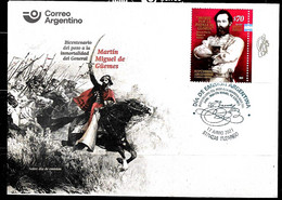 #10030 ARGENTINE,ARGENTINA 2021 MILITARIA GRAL MARTIN GUEMES INDEPENDENCE WAR FDC,PREMIER JOUR NEUF,MNH - Nuevos