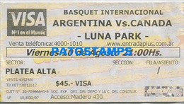 164394 ARGENTINA VS CANADA SPORTS BASQUET LUNA PARK BUENOS AIRES ENTRADA TICKET NO POSTCARD - Otros & Sin Clasificación