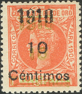 *56hhb. 1910. 10 Cts Sobre 10 Pts Naranja. SOBRECARGA DOBLE, En Negro Y Verde. MAGNIFICO Y RARO. Edifil 2019: 275 Euros - Other & Unclassified