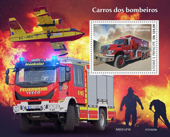 S. TOME & PRINCIPE 2021 - Fire Engines, Plane S/S. Official Issue [ST210225b] - Aviones