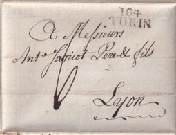 1813 - DEPARTEMENT CONQUIS : 104 LE PO - LETTRE De TURIN  => LYON - 1792-1815: Dipartimenti Conquistati