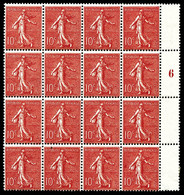 N°129c ** 10c Rose Foncé Type III, Bloc De 16 Exemplaires. TTB (certificat) - Unused Stamps