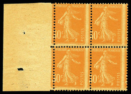 N°141 ** 30c Semeuse, Piquage à Cheval En Bd4 Bdf. TTB (certificat) - Unused Stamps