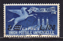 SAN MARINO 1957 ESPRESSI SPECIAL DELIVERY ESPRESSO DEL 1950 SOPRASTAMPATO SURCHARGED LIRE100 SU 80 L. USATO USED - Express Letter Stamps