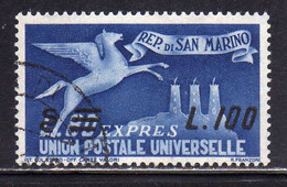 SAN MARINO 1957 ESPRESSI SPECIAL DELIVERY ESPRESSO DEL 1950 SOPRASTAMPATO SURCHARGED LIRE100 SU 80 L. USATO USED - Express Letter Stamps