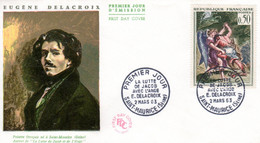 🎨 " LUTTE DE JACOB AVEC L'ANGE De DELACROIX "  Sur Enveloppe 1er Jour De 1963. N° 1376. Parfait état. FDC - 1960-1969