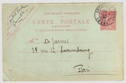 GRENOBLE GARE Isère Carte Postale REPONSE Mill 513 En Retour Détachée Ob 3 4 1906 Dest Paris Yv 129-CPR1 Storch A5 - Cartoline Postali E Su Commissione Privata TSC (ante 1995)