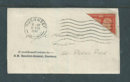 Great Britain, GVIR, GB Stamp Centenary 2d, Bisect, On Fragment GUERNSEY 12 FEB 1941 - Guernsey
