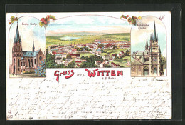 Lithographie Witten An Der Ruhr, Evangelische Kirche, Katholische Kirche, Totalansicht Vom Ort - Witten