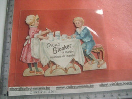 1 Die Cut Card, Cut-out Standing,  C1890 Hand Press Litho Choolade BLOOKER Table 2 Children Drinking Cocoa, VG, See Scan - Altri & Non Classificati
