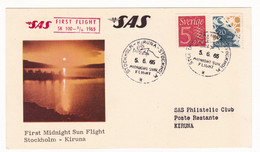 Suède 1965 Sverige 1er Vol Arctique Avion Aviation First Midnight Sun Flight Stockholm Kiruna SAS Sweden - Lettres & Documents