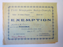 2021 - 2369  AUCH (Gers)  :  Petit Séminaire SAINT-JOSEPH  1933  -  EXEMPTION  20 Points D'honneur  XXX - Non Classés