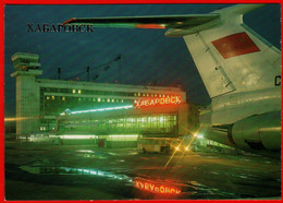 21489 Khabarovsk Airport Airfield Airplane Aviation Bus Electricity Illumination USSR Soviet Card Clean - Aerodrome