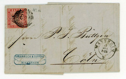 Baden Einzelfrankatur Michel Nr. 12 - Top Brief Mannheim Nach Köln 1862 - Brieven En Documenten